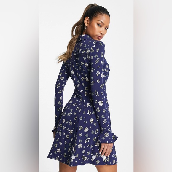 Free People navy floral print mini dress size XS NWT - Picture 3 of 11